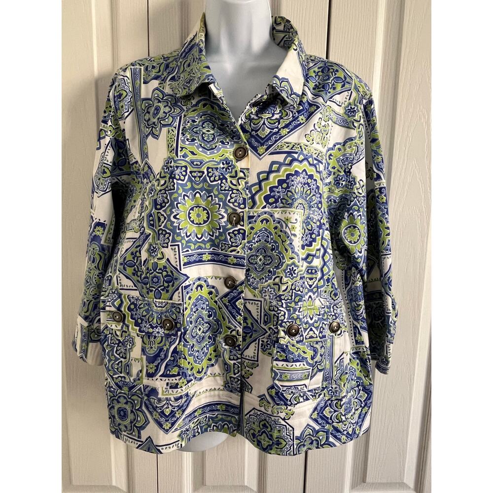Draper’s & Damon’s Coldwater Creek Abstract Batik Jacket 3/4 Sleeve Lined XL